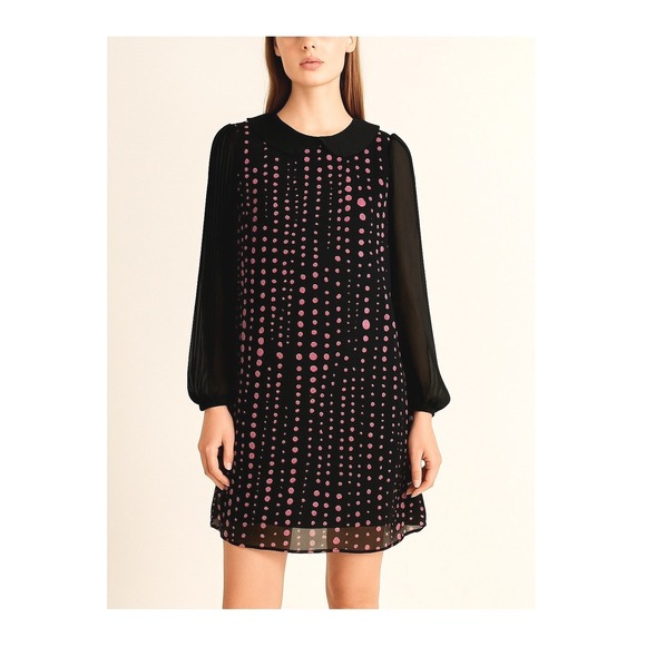 therapy Dresses & Skirts - Therapy Dress 10 Black Pink Dots Sheer Sleeves Peter Pan Collar Wednesday Adams